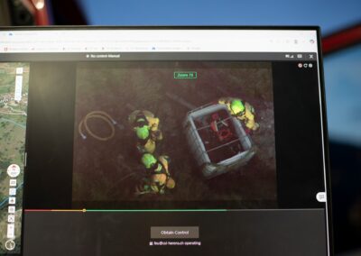 Vue aérienne par drone de l’intervention des pompiers lors de l’exercice GRIM