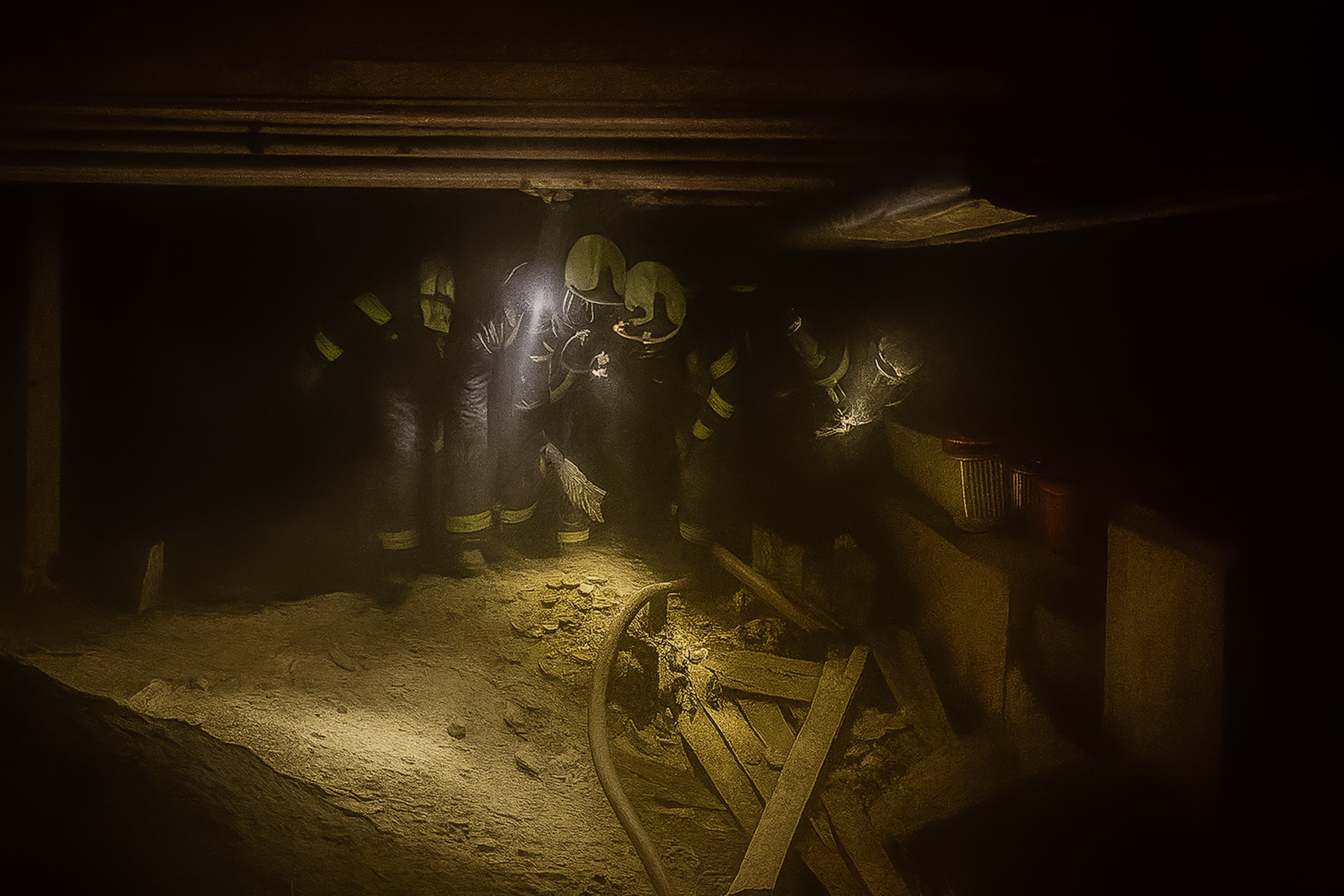 Pompiers du CSI Hérens en exercice de recherche dans un sous-sol effondré